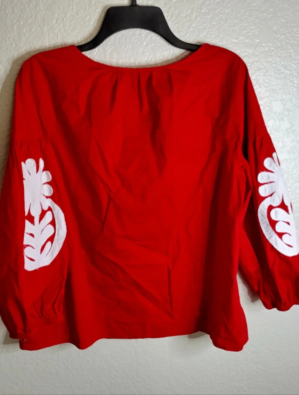 J. Crew Puff Sleeves Embroidered Tassels Blouse Sz M